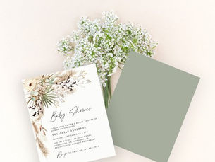 Top 10! Budget baby shower pampas modern green elegant flyer