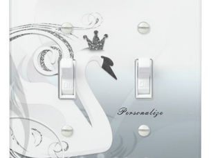 Big Deals! Swan Princess Silver & White Elegant Chic Custom Light Switch Cover