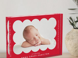 Big Deals! Red Modern Scalloped Birth Announcement Photo Block