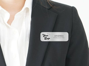 Best Price! Metallic Silver Safety Pin Name Custom Modern Logo Name Tag