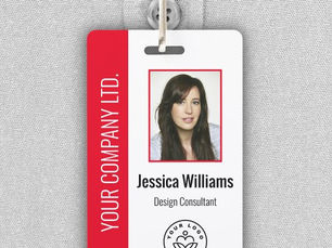 Top 10! Custom Employee Photo, Bar Code, Logo, Name Red Badge