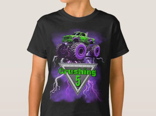 Top 5! Kids Monster Truck Crushing "Age" Birthday T-shirt