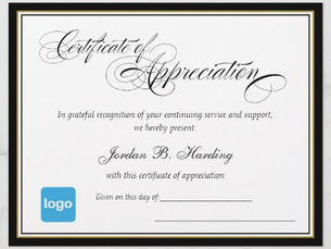Best Price! Certificate of Appreciation Award - Add Logo