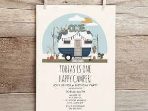 Hot Review! Boho One Happy Camper 1st Birthday Party Blue Invitation