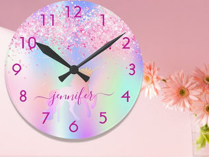 Hot Review! Unicorn glitter blush pink purple monogram name round clock