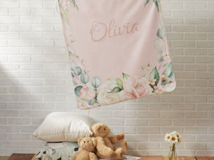 Best Deals! Pink Floral Watercolor Name Baby Girl Baby Blanket