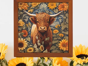 Big Deals! Rustic Countryside Highland Cow Sunflowers Desk Organizer