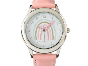 Top 10! Personalized Pastel Rainbow with Faux Gold Glitter Watch