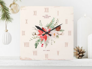 Hot Deals! Farmhouse Christmas Winter Poinsettia Rustic Square Wall Clock