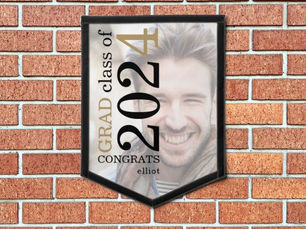 Review Congrats Grad 2024 Photo Overlay Gold Black Text Pennant