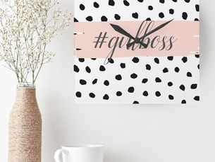 Big Deals! Modern Pastel Pink Girl Boss & Black Dots Square Wall Clock