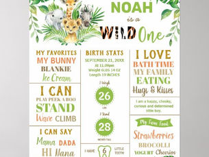 Best Deals! Jungle Safari 1st Birthday Milestone Birth Stats Poster