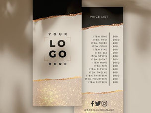 Review Rose gold glitter pink and black price list girly rack card
