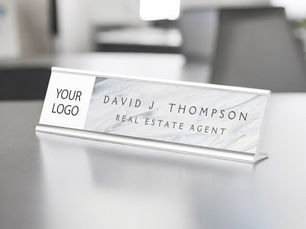 Top 5! Custom Logo Grey White Marble Professional Desk Name Plate