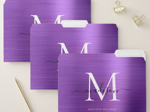 Top 10! Trendy Purple Brushed Metal Monogram Script Name File Folder