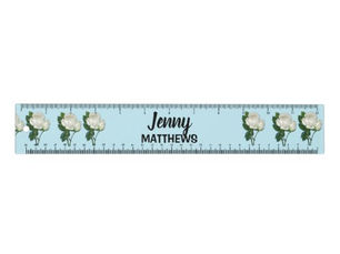 Hot Deals! Vintage white roses custom name on blue ruler