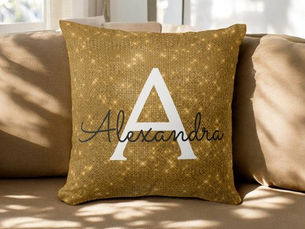 Top 5! Gold Sparkle Shimmer Monogram Name & Initial Throw Pillow