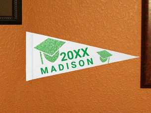 Top 10! Grad Glam Green Cap Add Name Cool Keepsake Pennant Flag