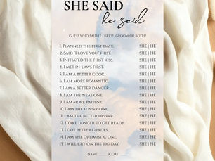 Review She said He said Bridal Shower Game Cloud Nine Flyer