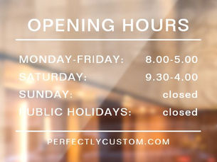 Best Price! Opening hours white text transparent window cling
