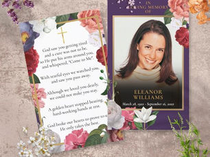 Best Price! Funeral Memorial Purple Floral Photo Prayer Cards
