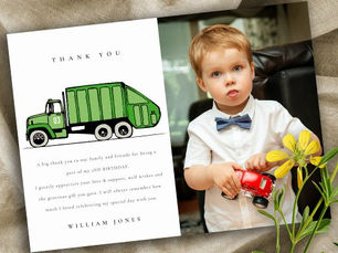 Best Deals! Green Garbage Truck Kids Any Age Birthday Photo Thank You Card