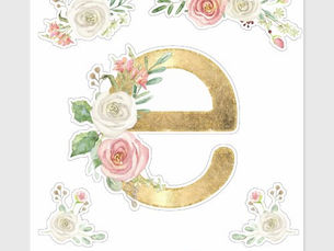 Best Price! Letter E Initial Gold Blush Rose Floral Watercolor Sticker