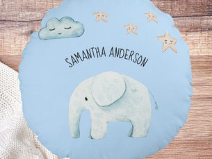 Best Price! Modern Beauty Pastel Blue Elephant & Stars Kid Round Pillow