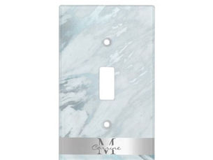 Top 10! Monogram Name Metallic Marble Platinum Silver Foil Light Switch Cover