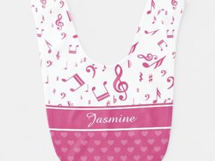 Hot Deals! Custom Music Notes and Hearts Pattern Pink White Bib