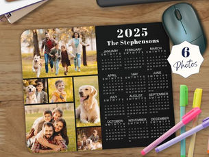 Hot Deals! Modern 2025 Calendar 6 Photo Collage Personalized Mouse Pad