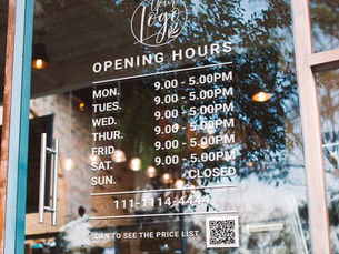 Review White Business opening hours logo and qr code Window Cling