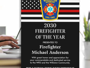 Top 5! Firefighter Of The Year Award Thin Red Line Plaque