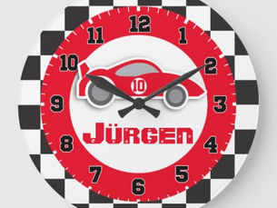 Top 10! Kids car red chequered flag name wall clock