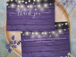 Best Price! Purple Rustic Wood String Lights Script Wedding Thank You Card