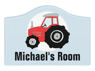 Big Deals! Boys Cute Red Farm Tractor & Name Kids Door Sign