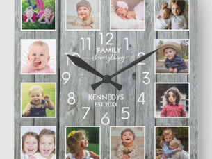 Best Deals! Personalized 12 Photo Collage Quote Gray Wood Square Wall Clock