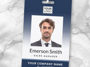 Top 5! Photo logo dark blue gradient modern employee id badge