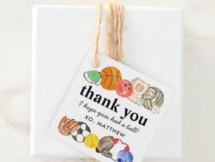 Big Deals! Cute Sports Game Balls Kids Birthday Thank You Favor Tags