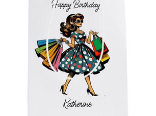 Best Deals! Retro Lady Personalized Birthday Medium Gift Bag