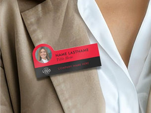 Big Deals! Custom Logo Photo ID Title Red Black Employee Name Tag