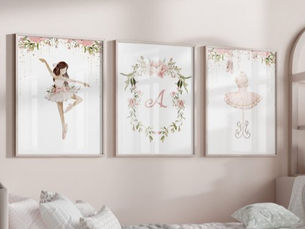 Big Deals! Brownette ballerina monogram girl room wall art sets