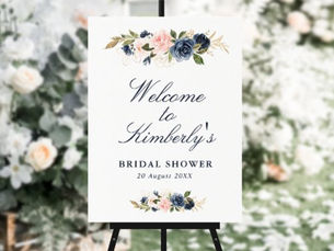 Review elegant navy and blush bridal shower welcome sign
