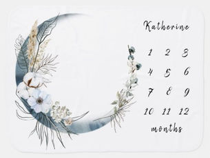 Best Price! Watercolor boho moon monthly baby blanket
