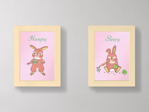 Top 5! Cute Hungry Sleepy Bunny Nursery Kids Print Wall Art Sets