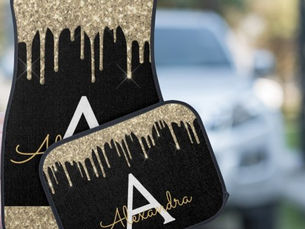 Best Price! Luxury Gold Black Glitter Sparkle Monogram Car Floor Mat