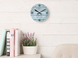 Best Deals! Distressed Blue Beach Wood Starfish Round Clock