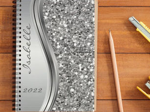 Top 10! Silver Faux Glitter Glam Bling Personalized Metal Planner