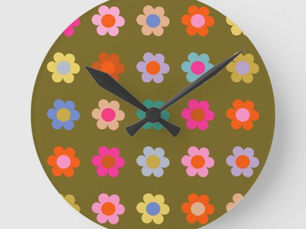 Top 10! Vintage Colorful Floral Abstract Retro Flowers Round Clock