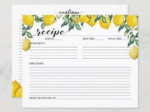 Top 10! Lemons Bridal Shower Recipe Card